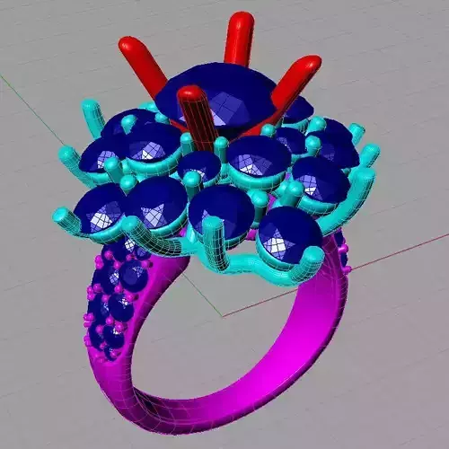 Women ring with gems 3dm stl 3D print model Free anello gratis
