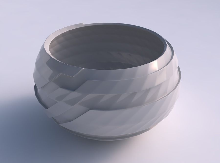 Bowl spheric twisted with sharp ribbons 3D print model_0