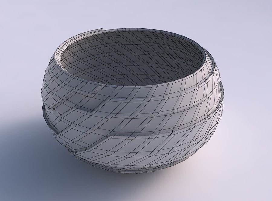 Bowl spheric twisted with sharp ribbons 3D print model_5