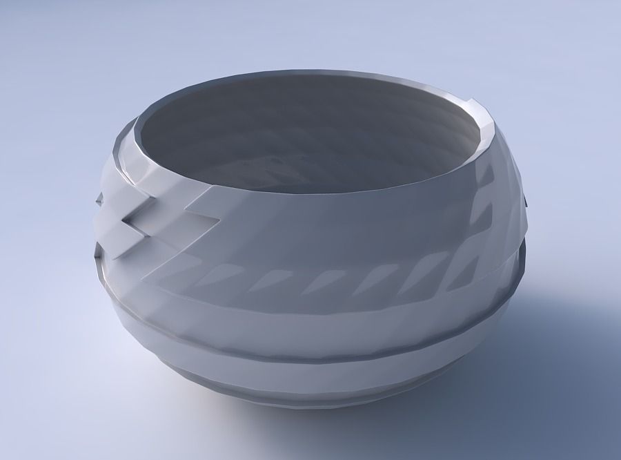 Bowl spheric twisted with sharp ribbons 3D print model_3