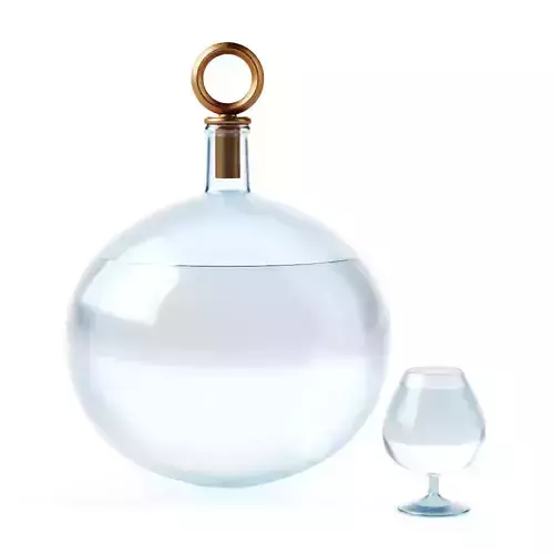 Glass round carafe and a glass of water