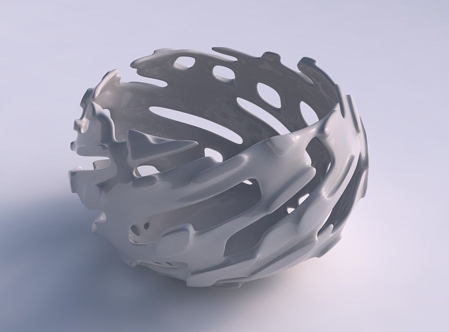 Bowl spheric twisted with smooth cuts and bulges   3D print model_0