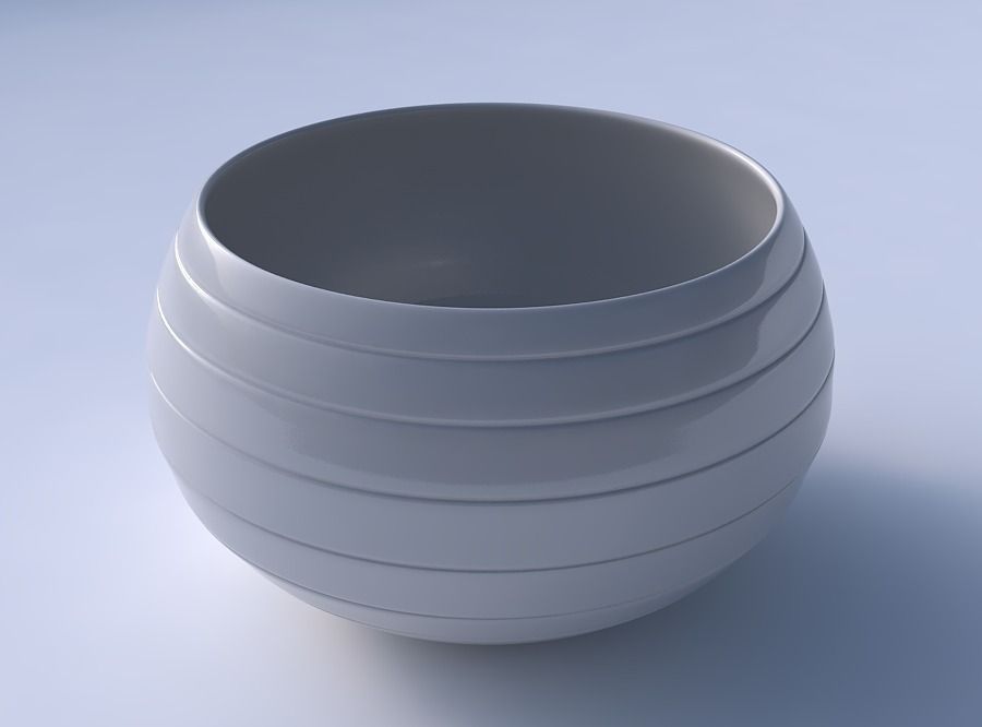 Bowl spheric twisted with smooth horizontal dents 3D print model_3