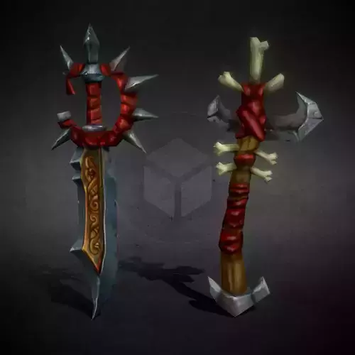 Sword and Axe Stylized Weapons Game-Ready Low-Poly VR AR