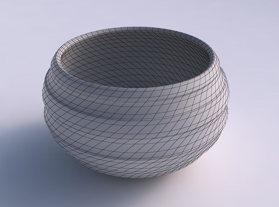 Bowl spheric twisted with smooth horizontal ribbons 3D print model_5