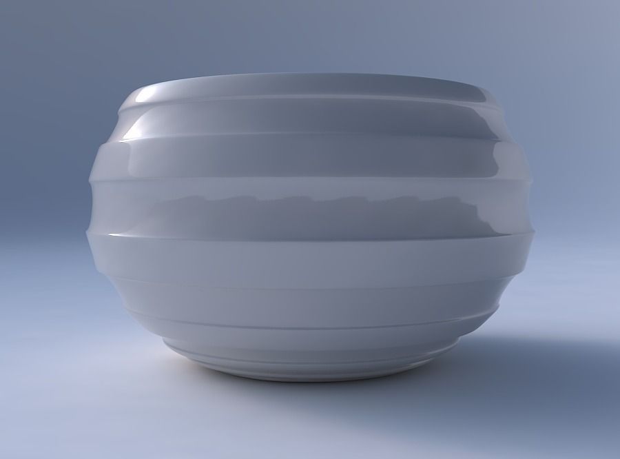 Bowl spheric twisted with smooth horizontal ribbons 3D print model_4