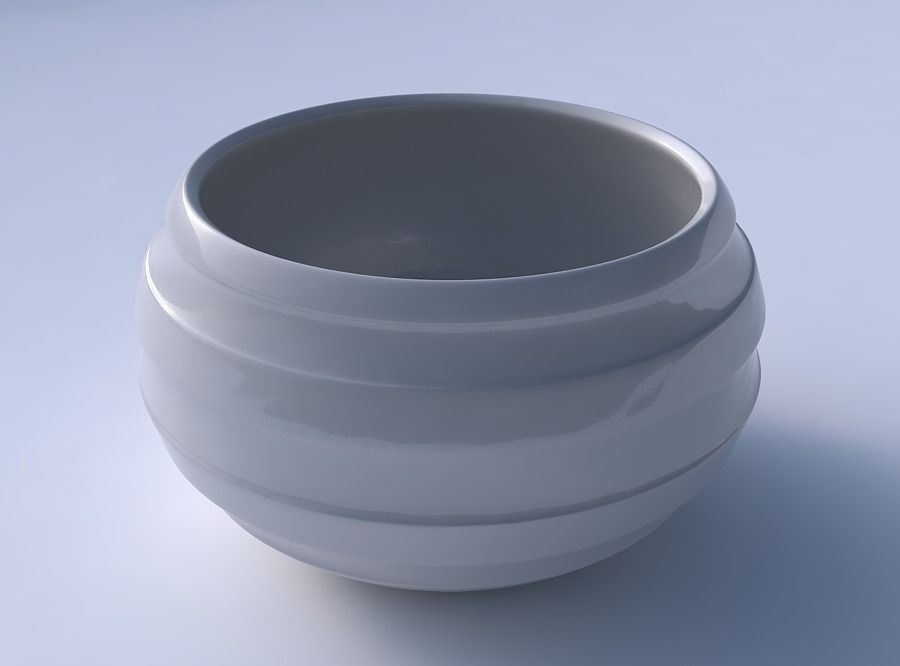Bowl spheric twisted with smooth horizontal ribbons 3D print model_3