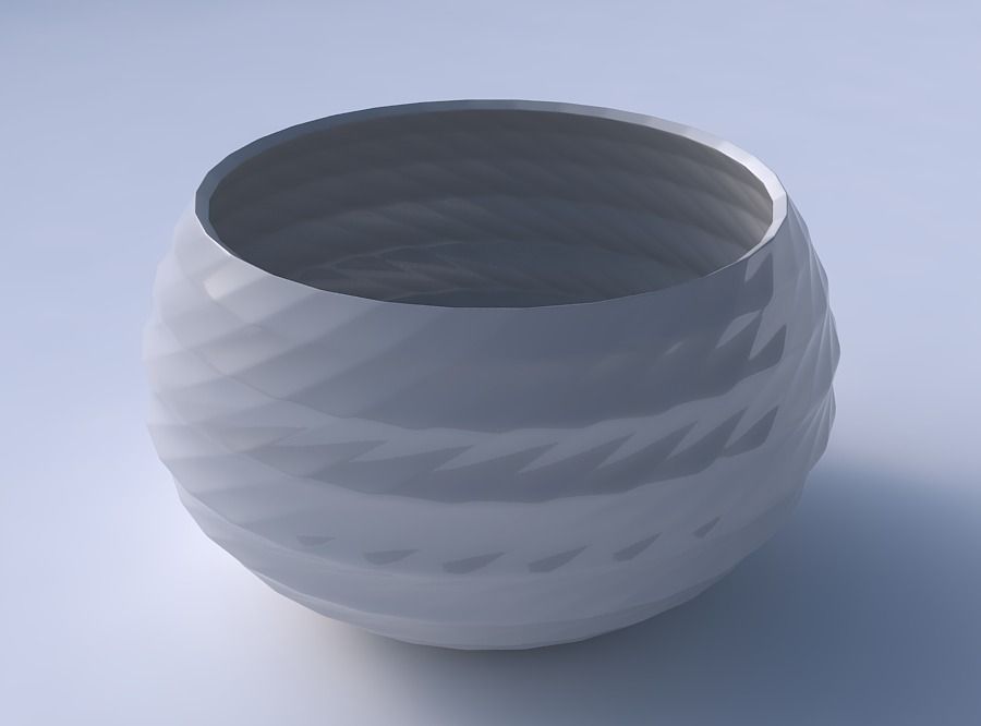 Bowl spheric twisted with uniform polygons 3D print model_3