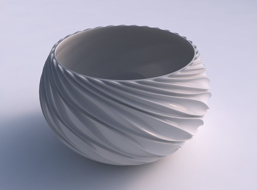 Bowl spheric twisted with wavy extruded lines 3D print model