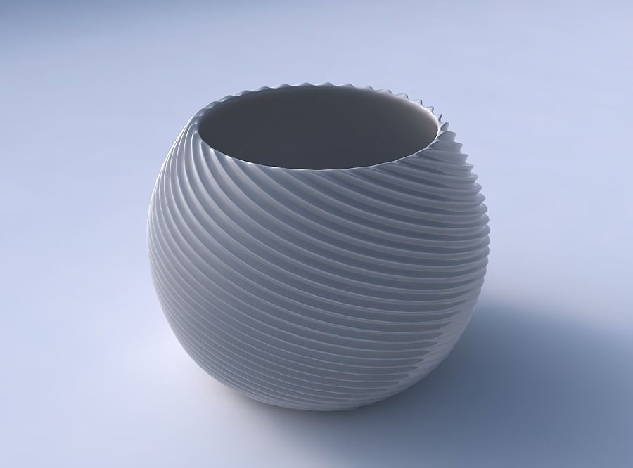 Bowl spheric with bent extruded lines 2 3D print model_3