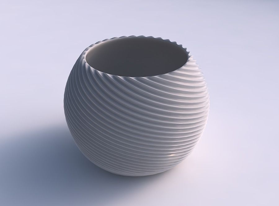 Bowl spheric with bent extruded lines 2 3D print model_0