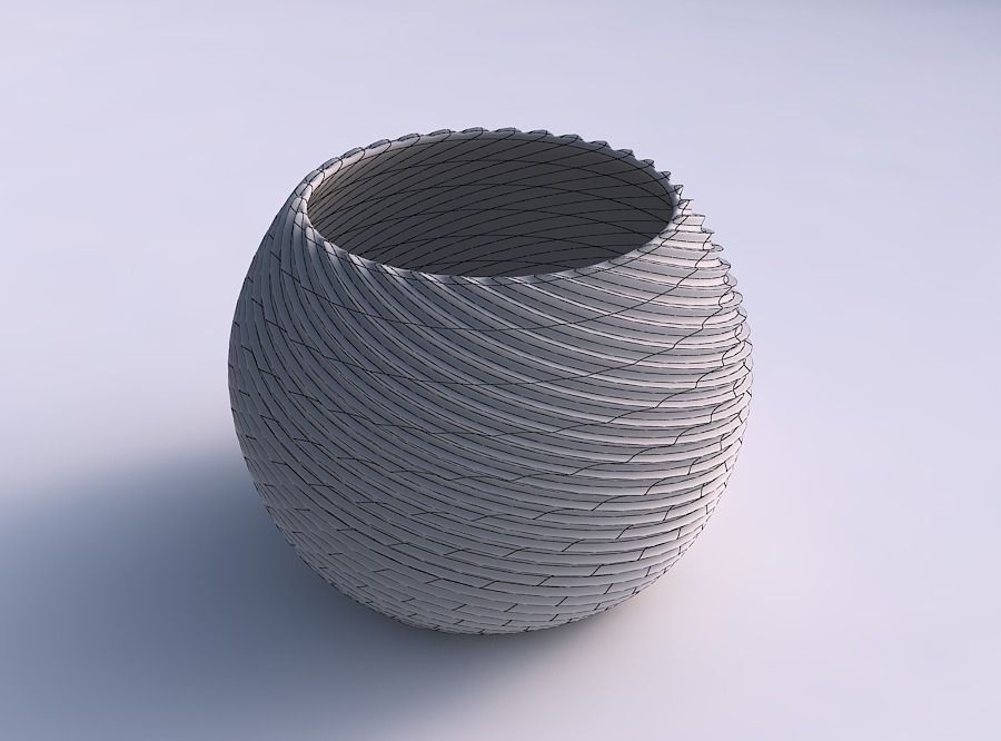 Bowl spheric with bent extruded lines 2 3D print model_5