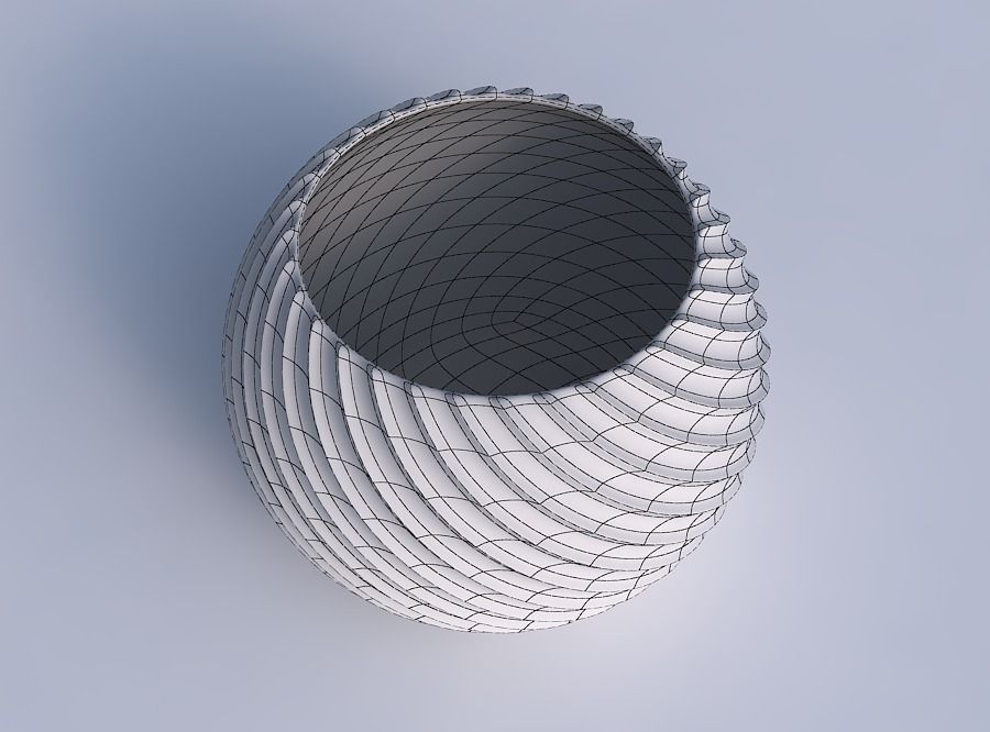 Bowl spheric with bent extruded lines 3D print model_6