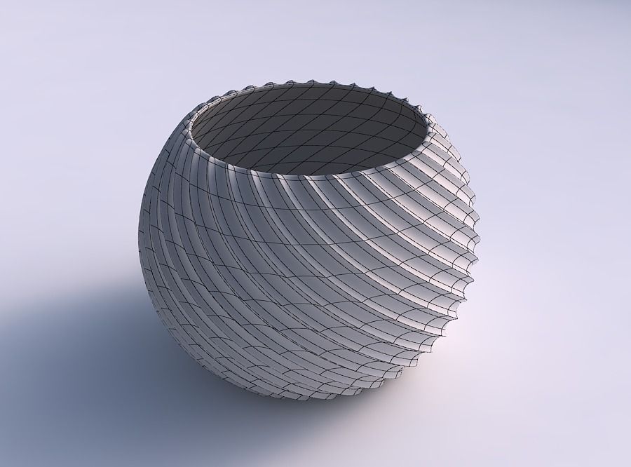 Bowl spheric with bent extruded lines 3D print model_5