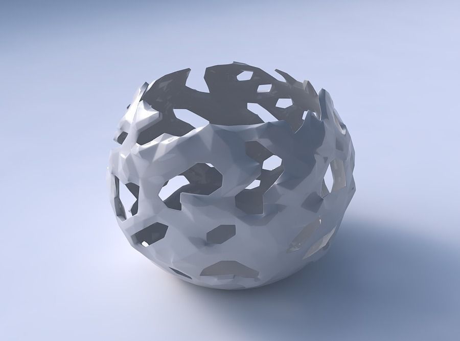 Bowl spheric with faceted cuts and bulges  3D print model_3