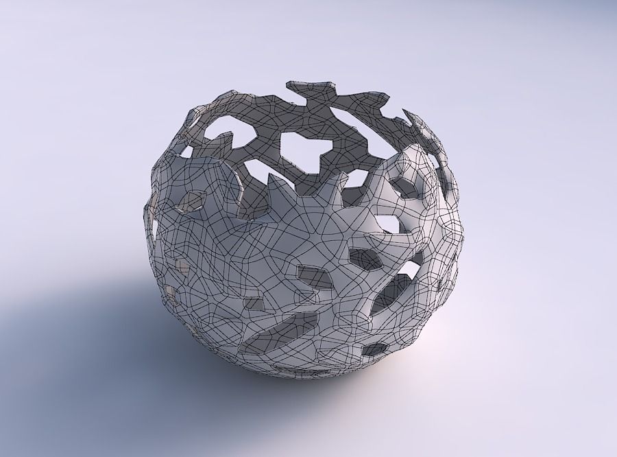 Bowl spheric with faceted cuts and bulges  3D print model_5