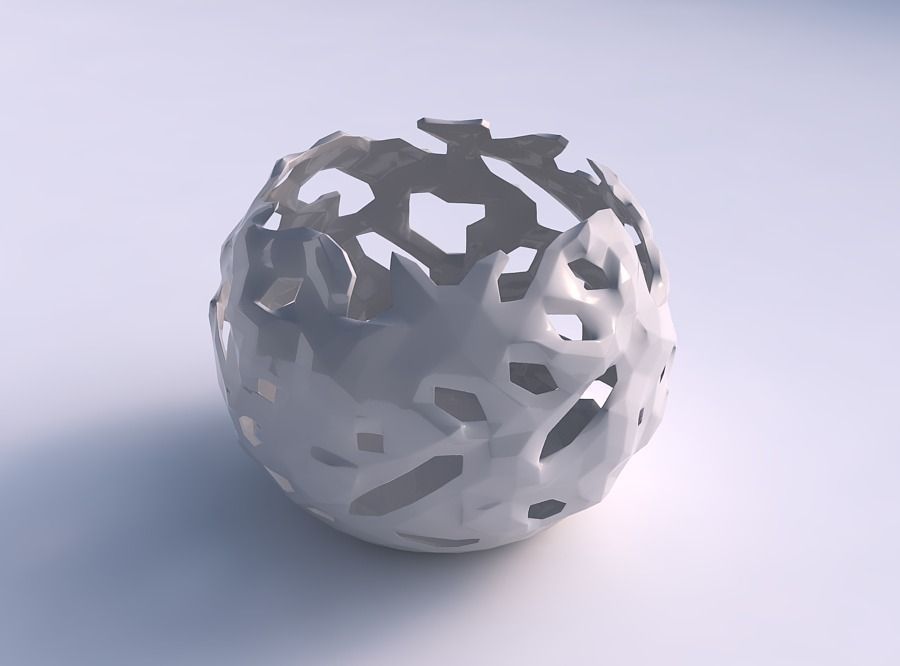 Bowl spheric with faceted cuts and bulges  3D print model_0