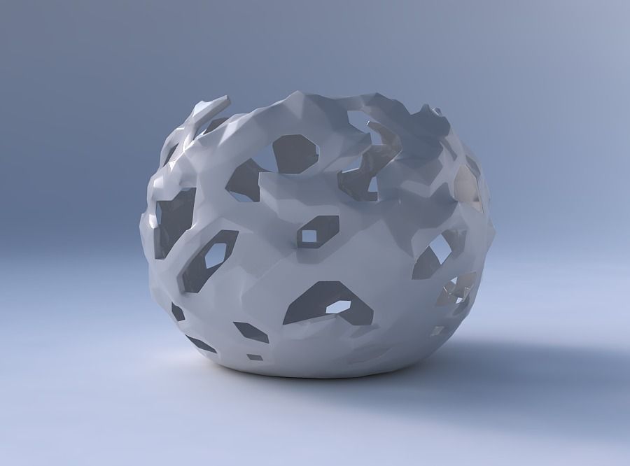 Bowl spheric with faceted cuts and bulges  3D print model_4