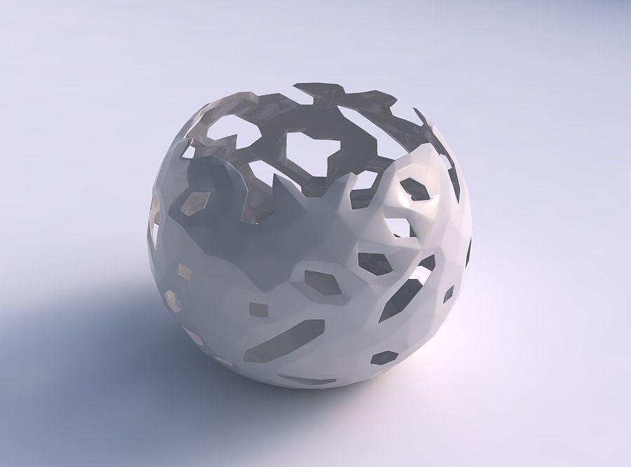 Bowl spheric with faceted cuts 3D print model_0