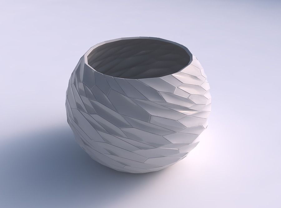 Bowl spheric with fine twisted organic cells 3D print model_0