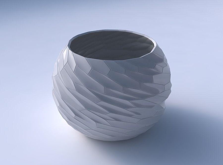 Bowl spheric with fine twisted organic cells 3D print model_3