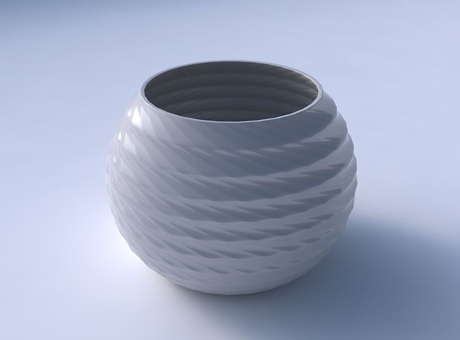 Bowl spheric with sections and twisted lines 3D print model_3