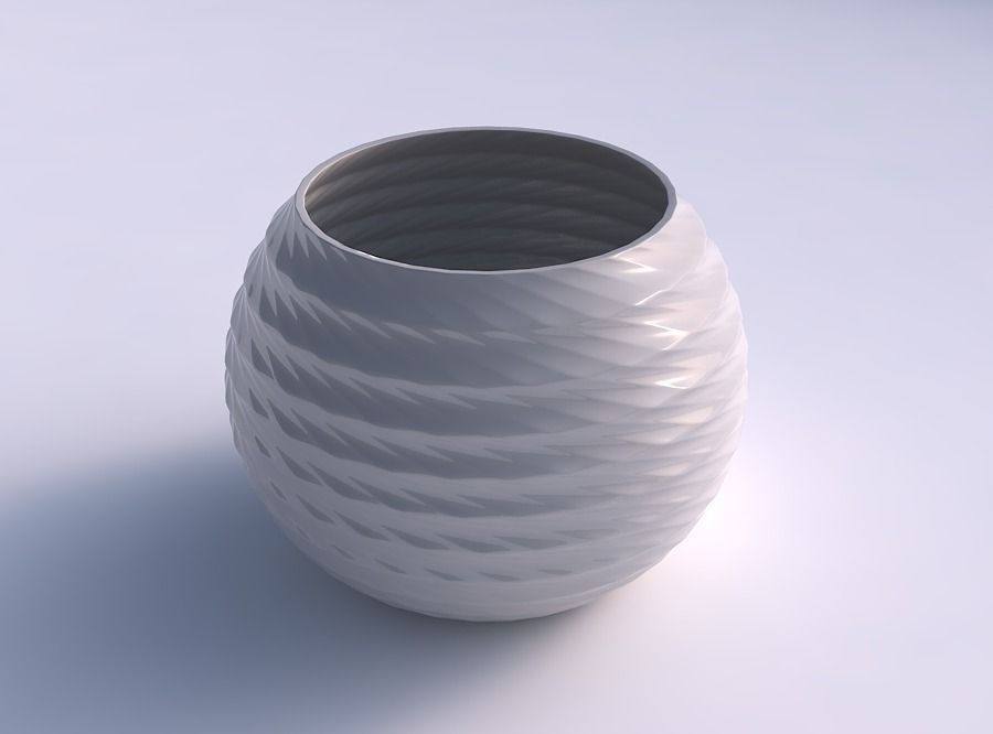 Bowl spheric with sections and twisted lines 3D print model_0