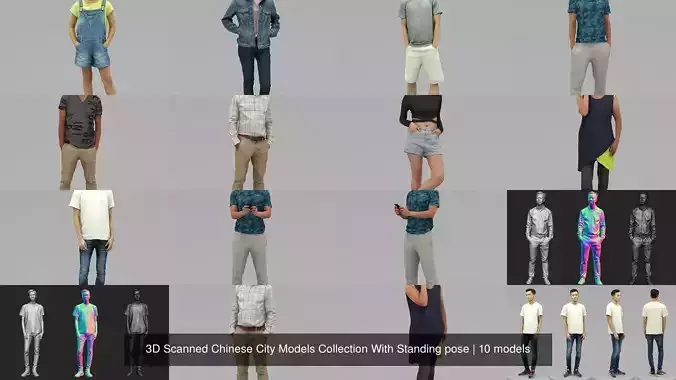 3D Scanned Chinese City Models Collection With Standing pose 