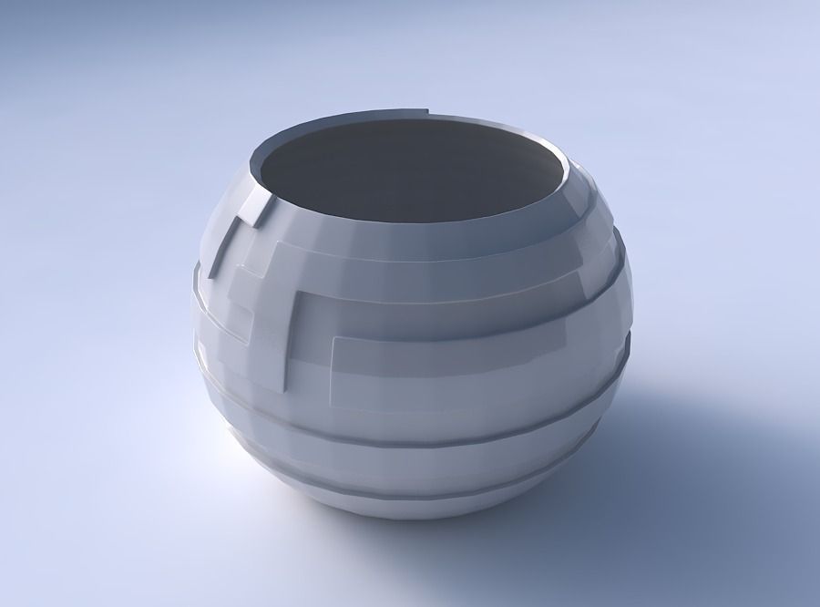 Bowl spheric with sharp ribbons 3D print model_3