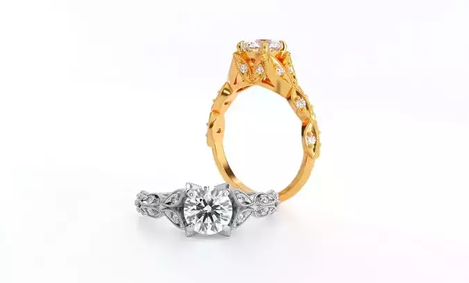 Classic gold engagement  flower ring with 1ct diamond