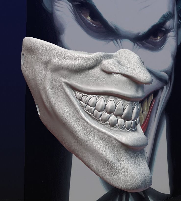 Joker Face mask The Bat who laughs grin fits over N95 mask 3D print model_10