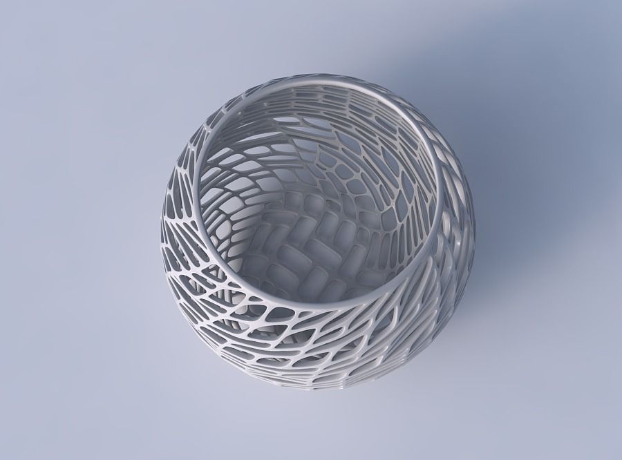 Bowl spheric with twisted lattice tiles 3D print model_2