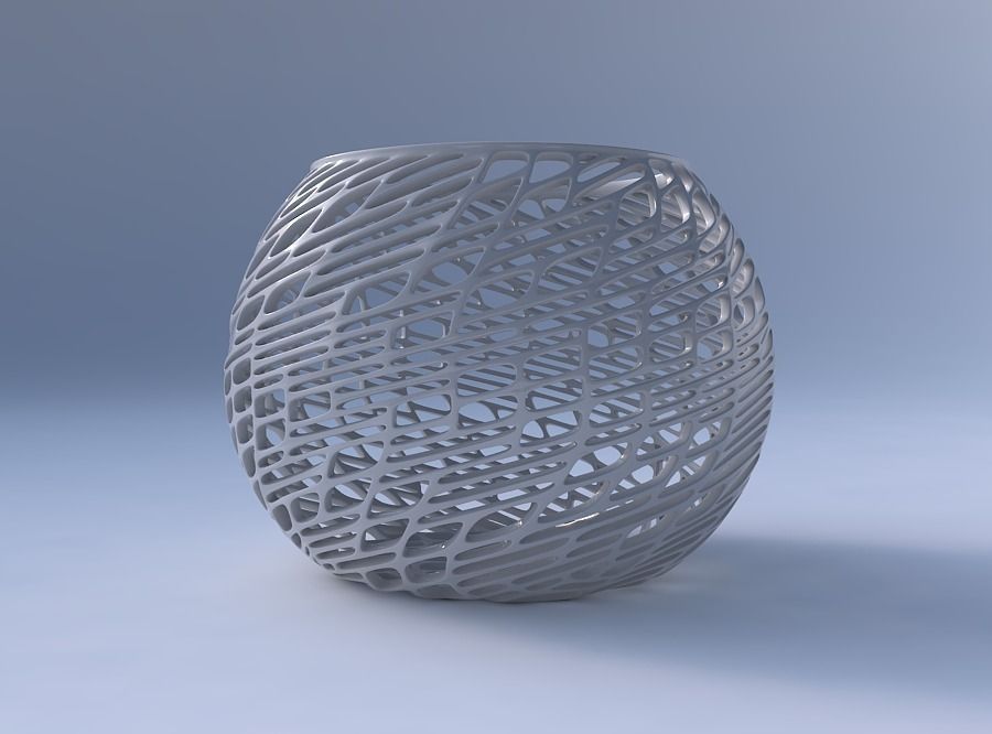 Bowl spheric with twisted lattice tiles 3D print model_4
