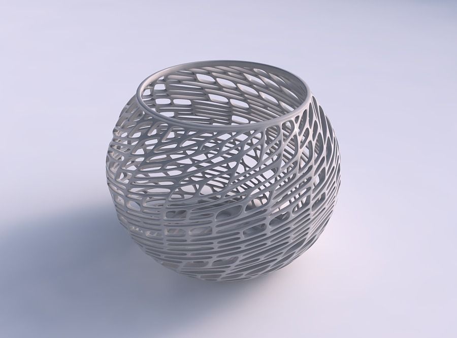 Bowl spheric with twisted lattice tiles 3D print model_0
