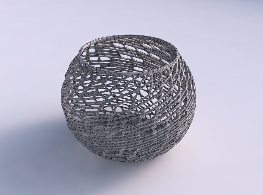 Bowl spheric with twisted lattice tiles 3D print model_5
