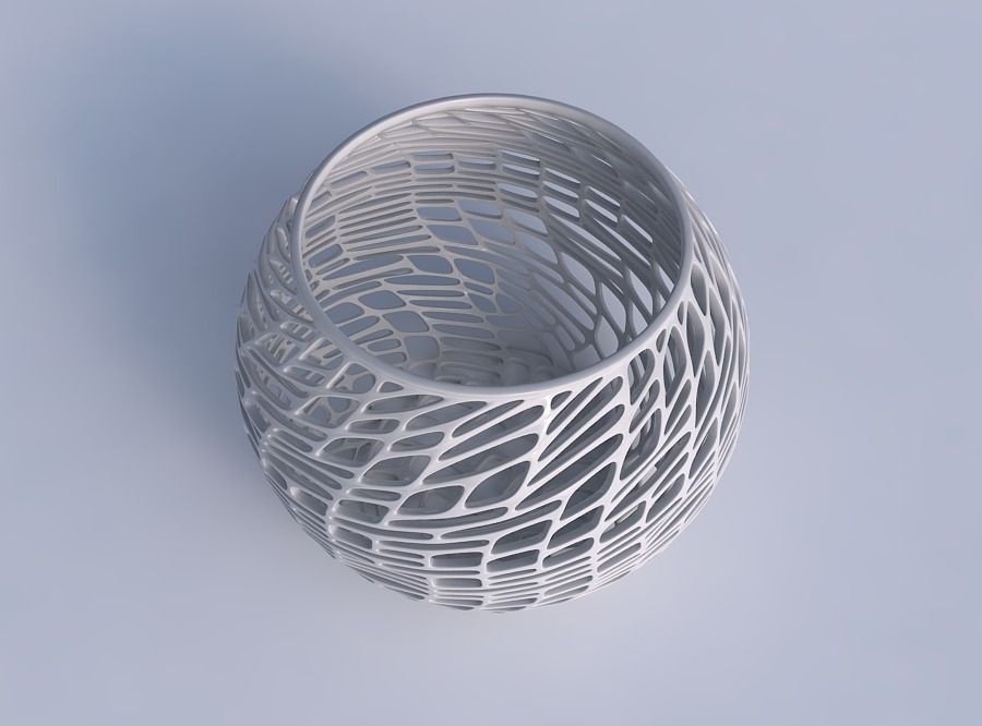 Bowl spheric with twisted lattice tiles 3D print model_1