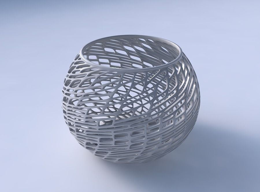 Bowl spheric with twisted lattice tiles 3D print model_3