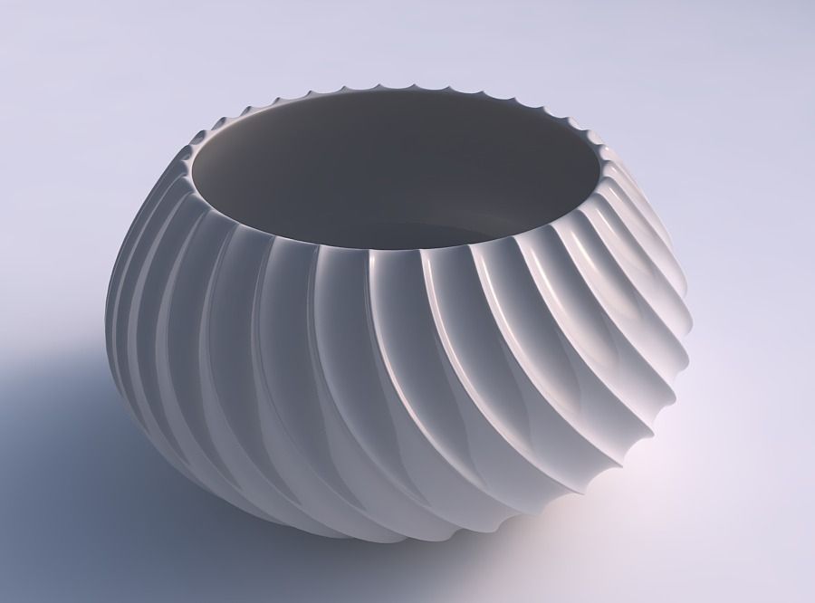 Bowl squeezed twisted with bent extruded lines 3D print model_0