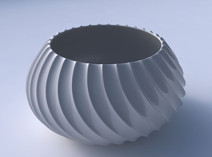 Bowl squeezed twisted with bent extruded lines 3D print model_3