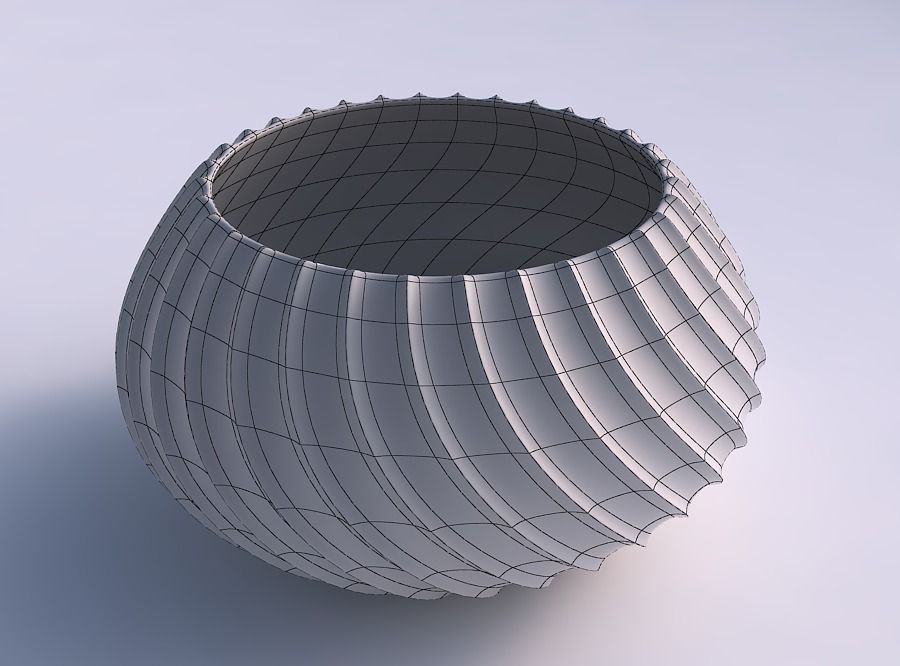 Bowl squeezed twisted with bent extruded lines 3D print model_5