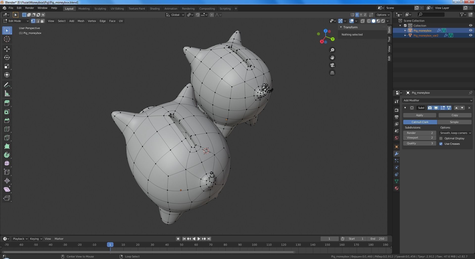 Money box pig Low-poly 3D model_5