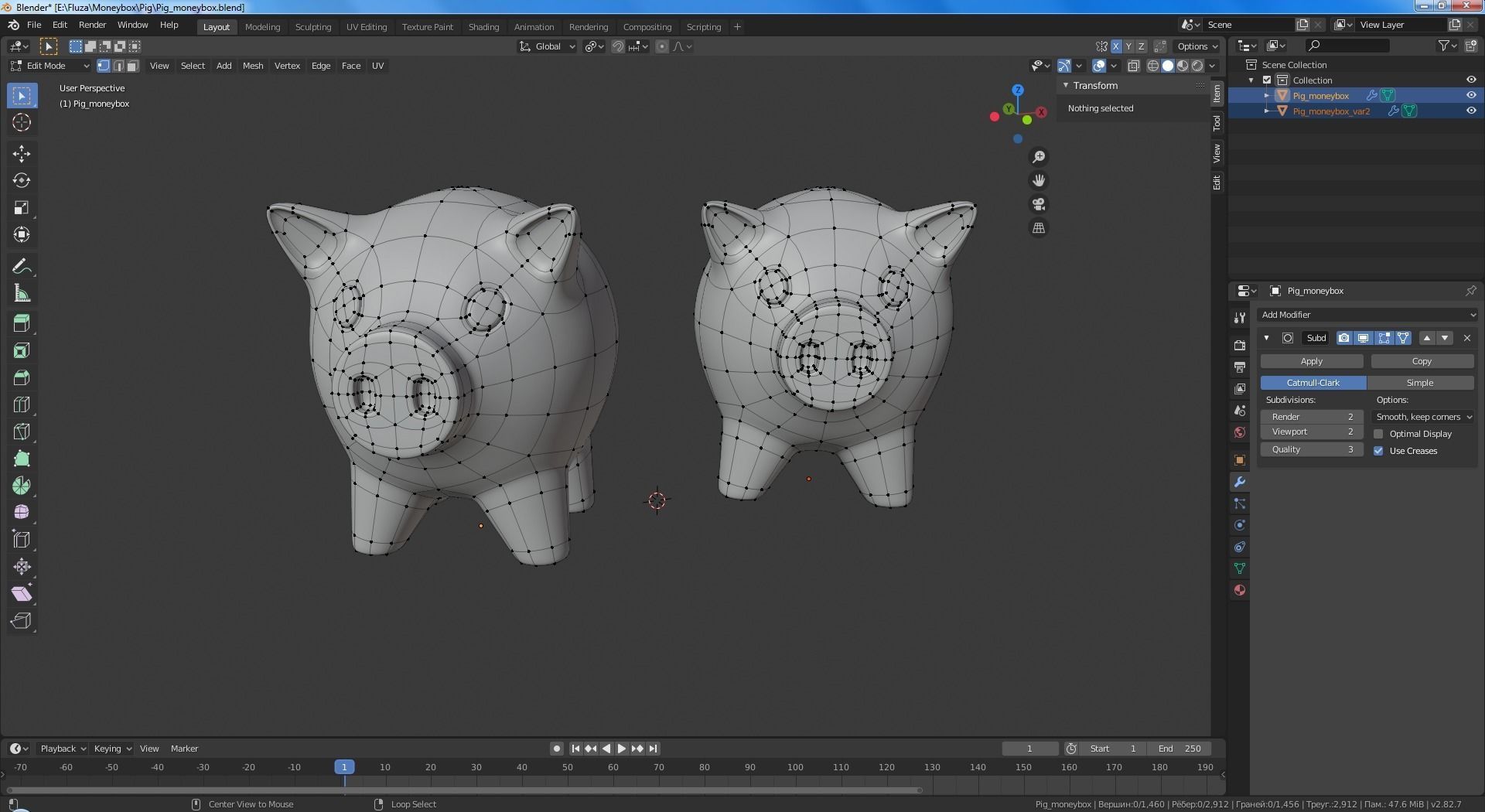 Money box pig Low-poly 3D model_4