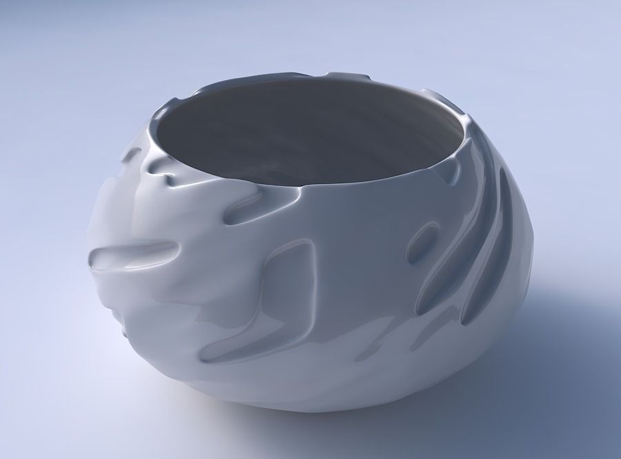 Bowl squeezed twisted with cavities smooth 3D print model_3