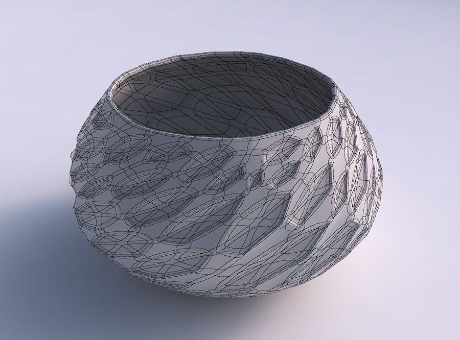 Bowl squeezed twisted with crystal dents 3D print model_5
