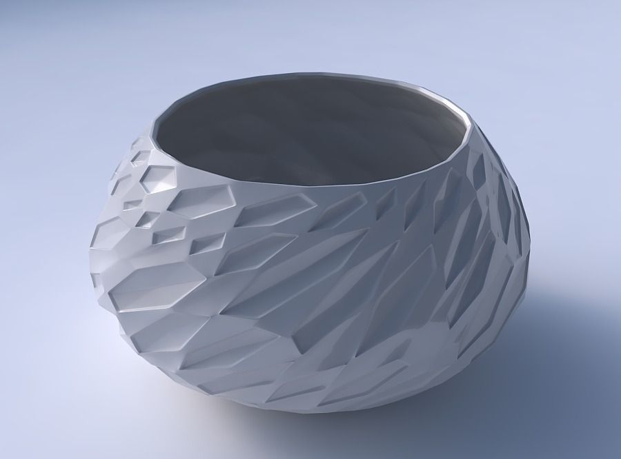 Bowl squeezed twisted with crystal dents 3D print model_3