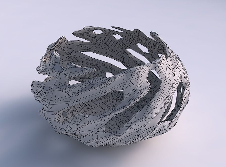 Bowl squeezed twisted with faceted cuts and bulges 3D print model_5