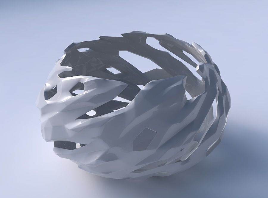 Bowl squeezed twisted with faceted cuts and bulges 3D print model_3