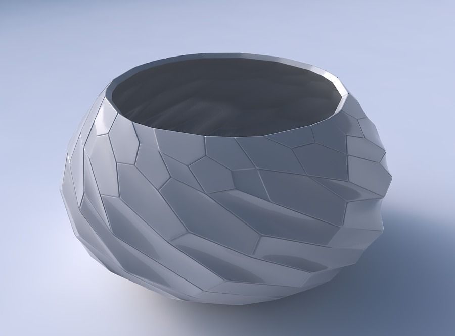 Bowl squeezed twisted with fine twisted organic cells 3D print model_3
