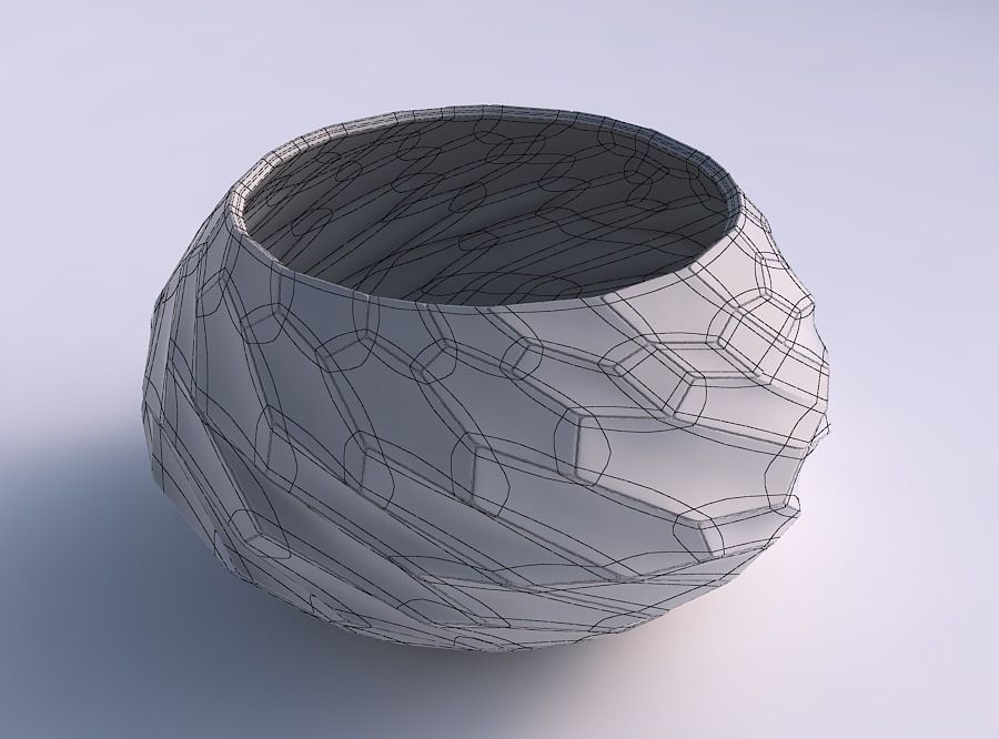 Bowl squeezed twisted with fine twisted organic cells 3D print model_5