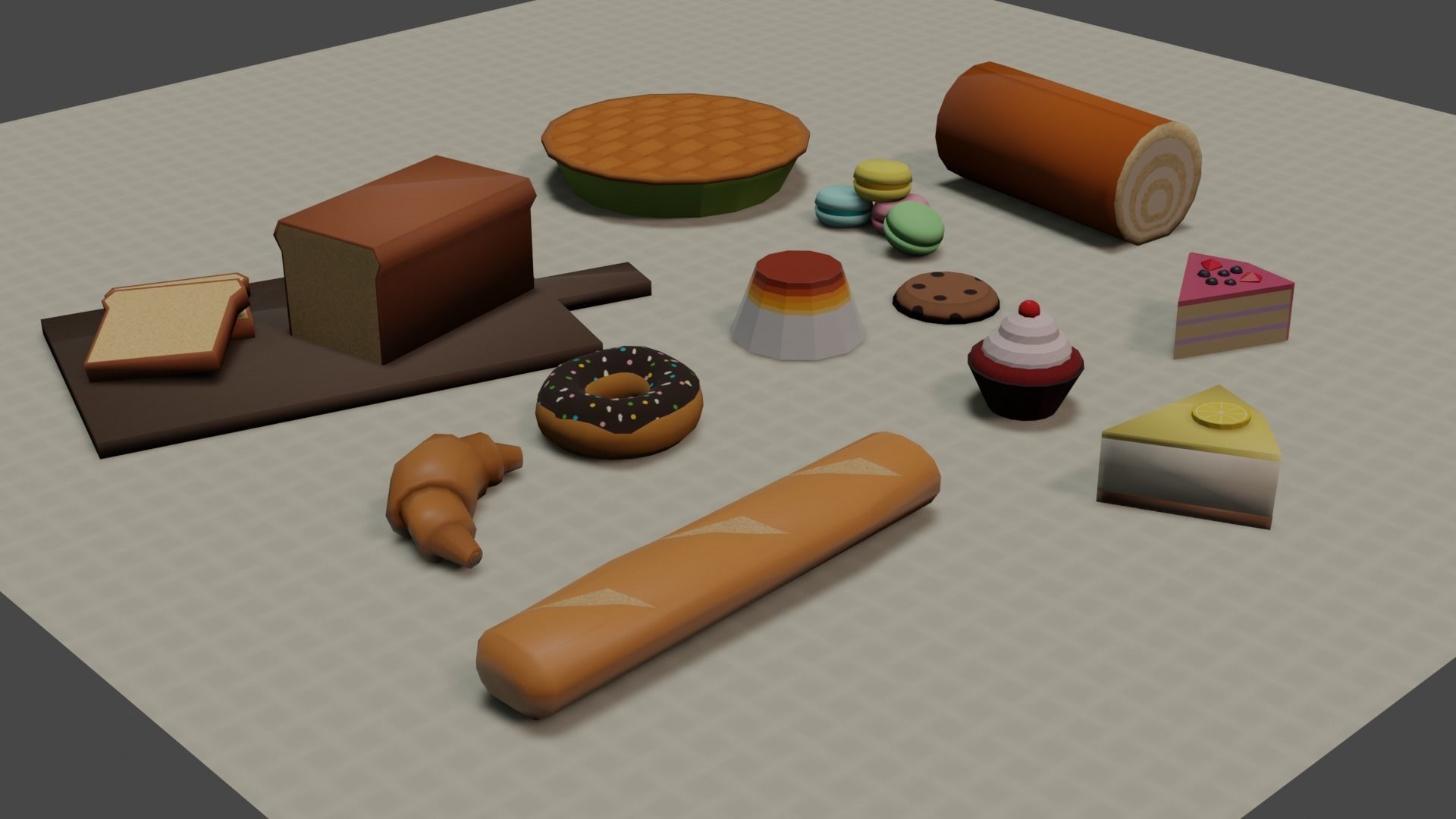 Bakery Set types of food Low-poly 3D model_2